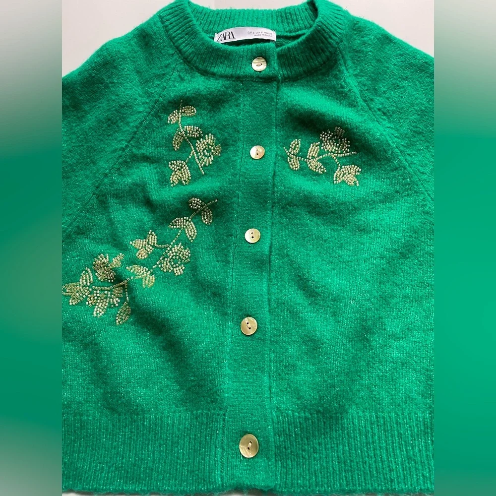 Zara Green Floral Embroidered Cardigan - Picture 5 of 10